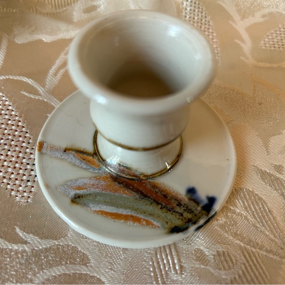 Vintage Studio Art Pottery Stoneware Candlestick Holders 3.75” Set Of 2 - Picture 3 of 11